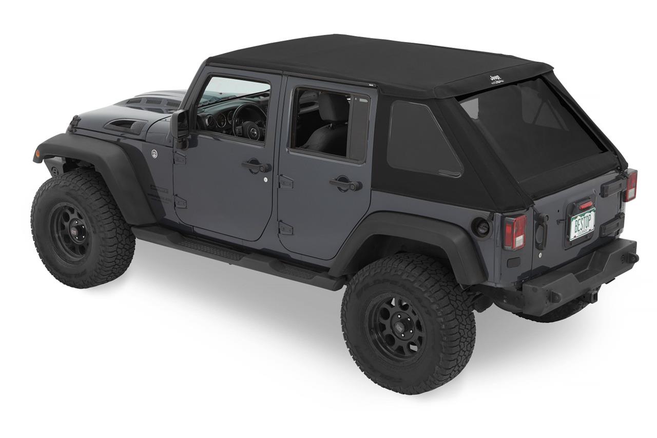 Bestop Trektop Slantback Soft Tops for 2007-2017 WRANGLER, 2018 WRANGLER JK - 56453-17 Top, Slantback, Twill, Black Twill, Tinted Windows, Jeep, 4-Door, Each thumbnail 3