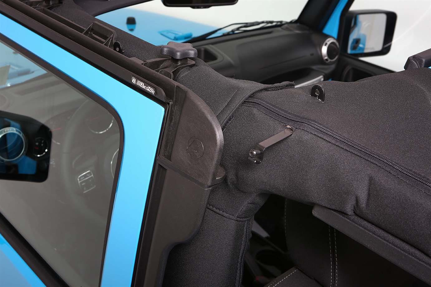 Bestop Trektop Slantback Soft Tops for 2007-2017 WRANGLER, 2018 WRANGLER JK - 5685235 Top, Slantback, Twill, Black Diamond, Tinted Windows, Jeep, Kit thumbnail 2