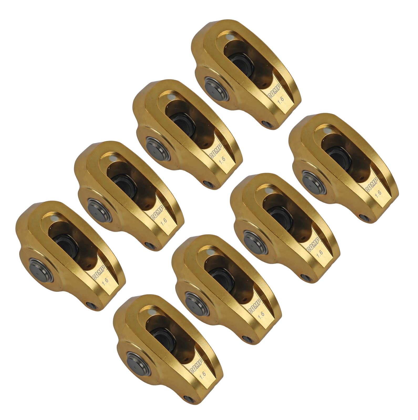 COMP Cams Ultra Gold ARC Series Aluminum Rocker Arms 19005-8 Arms, Gold, 7/16 in.Stud Mount, Full Roller, Aluminum, 1.6 Ratio, Chevy, Small Block, Set of 8