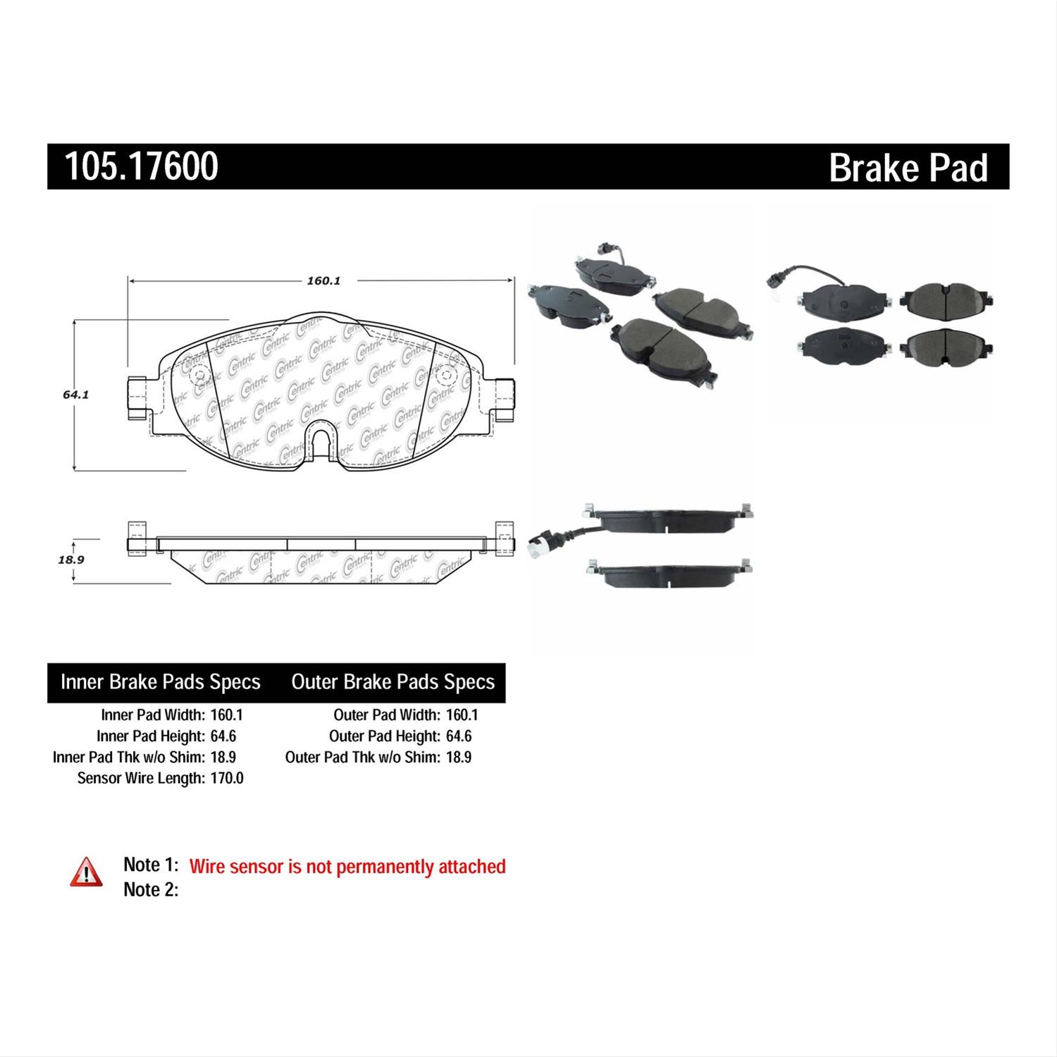 Centric Posi-Quiet 15-16 Audi A3 Front Brake Pads