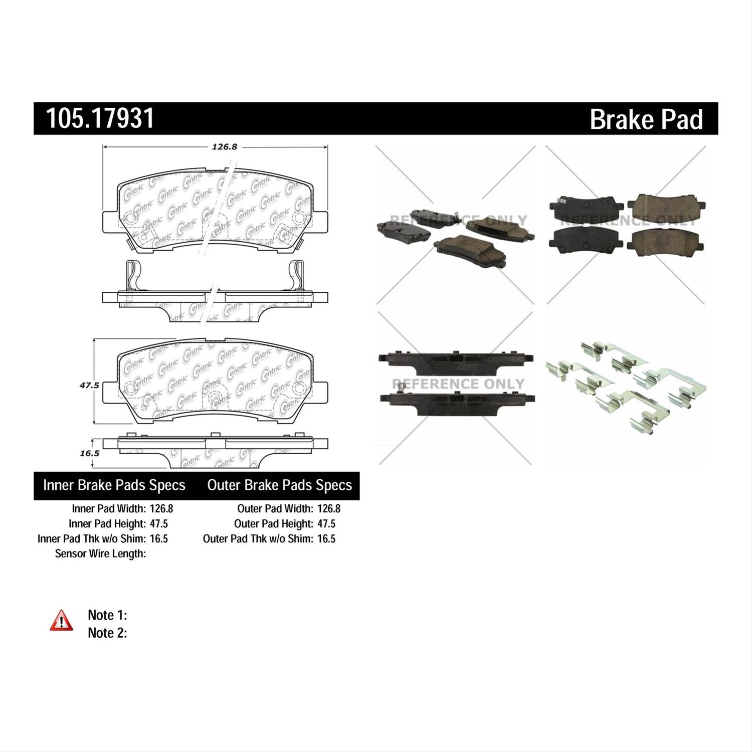 Centric Posi Quiet Ceramic Brake Pads for 2015-2021 MUSTANG - 105-17931 2015 2018 Ford Mustang Rr thumbnail 2