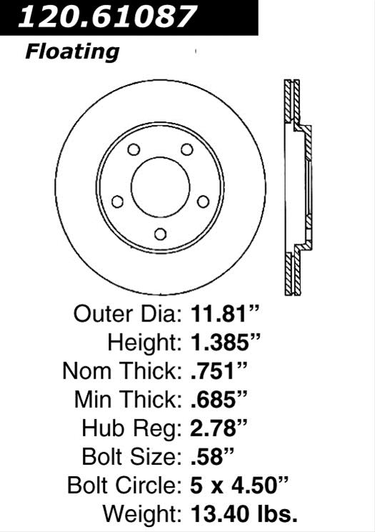 Centric Performance 05-10 Mustang GT V8-4.6L Rear Brake Rotor thumbnail 2