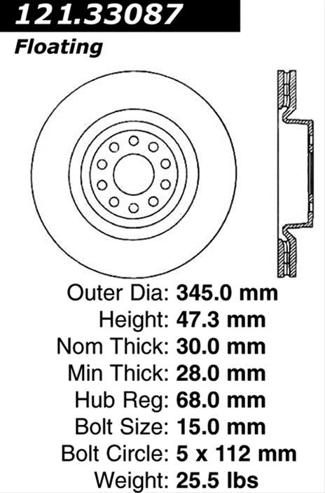 Centric 121.33087 Front Brake Rotor 