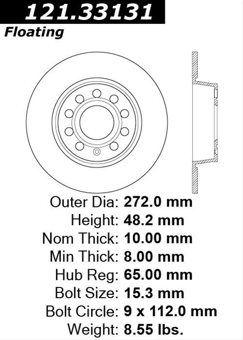 121.33012 Centric Parts Disc Brake Rotor P/N:121.33012