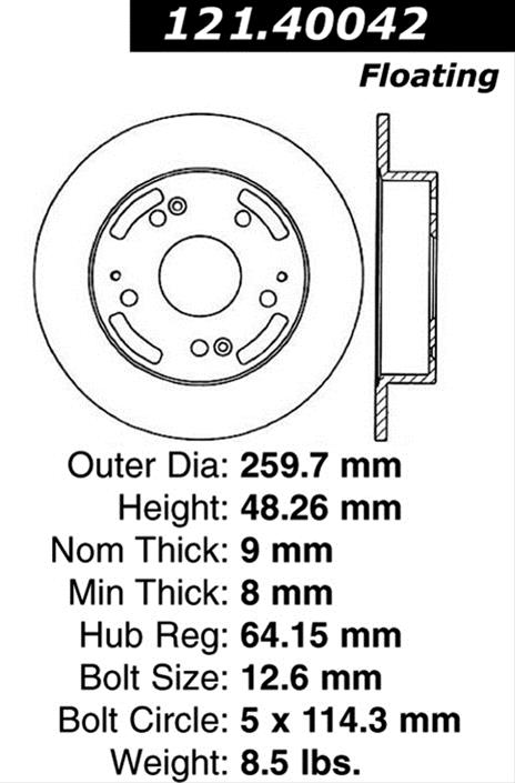 Centric 02-06 Acura RSX Standard Rear Brake Rotor thumbnail 2