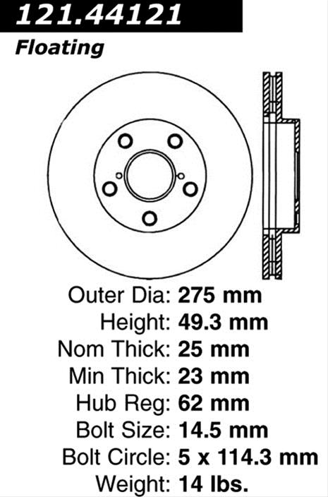 Centric Parts 121.44121 Centric C-Tek Standard Brake Rotors