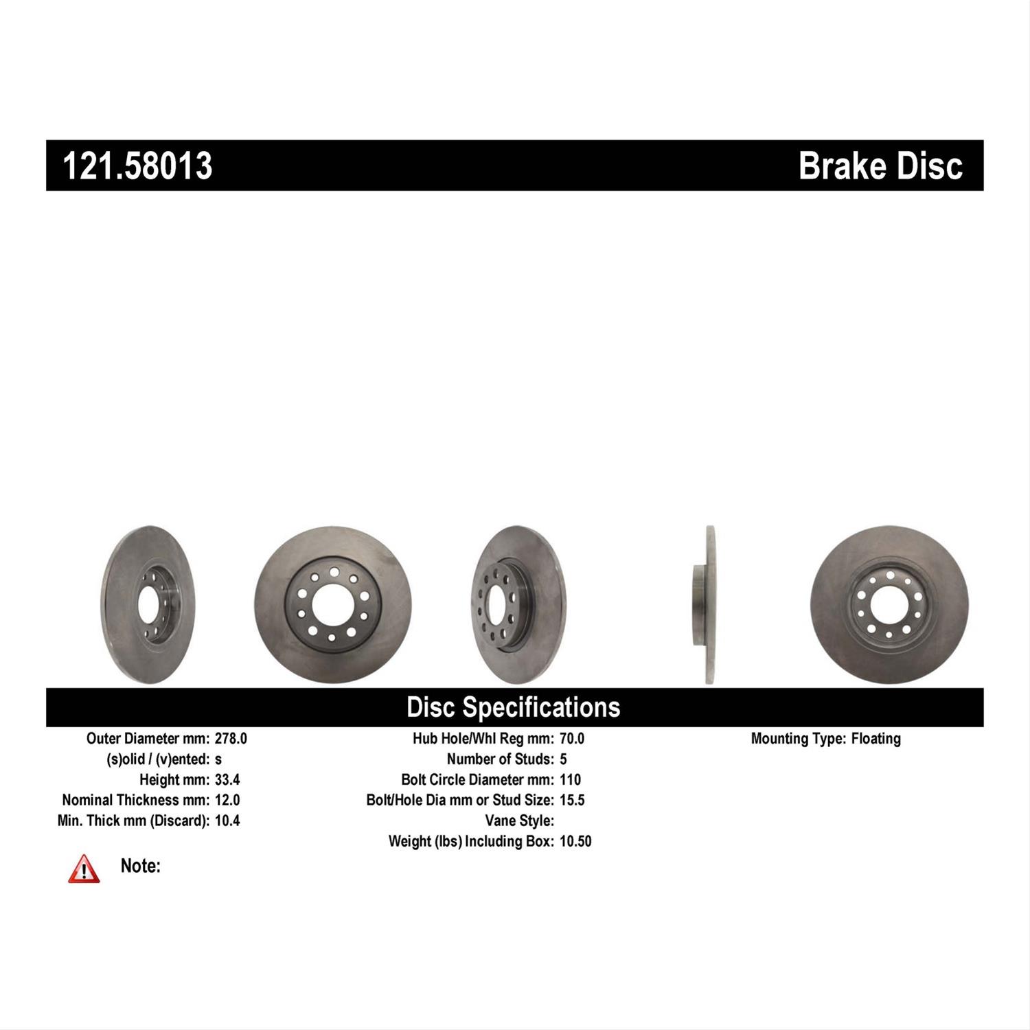 Centric Parts 121.58013 Centric C-Tek Standard Brake Rotors 