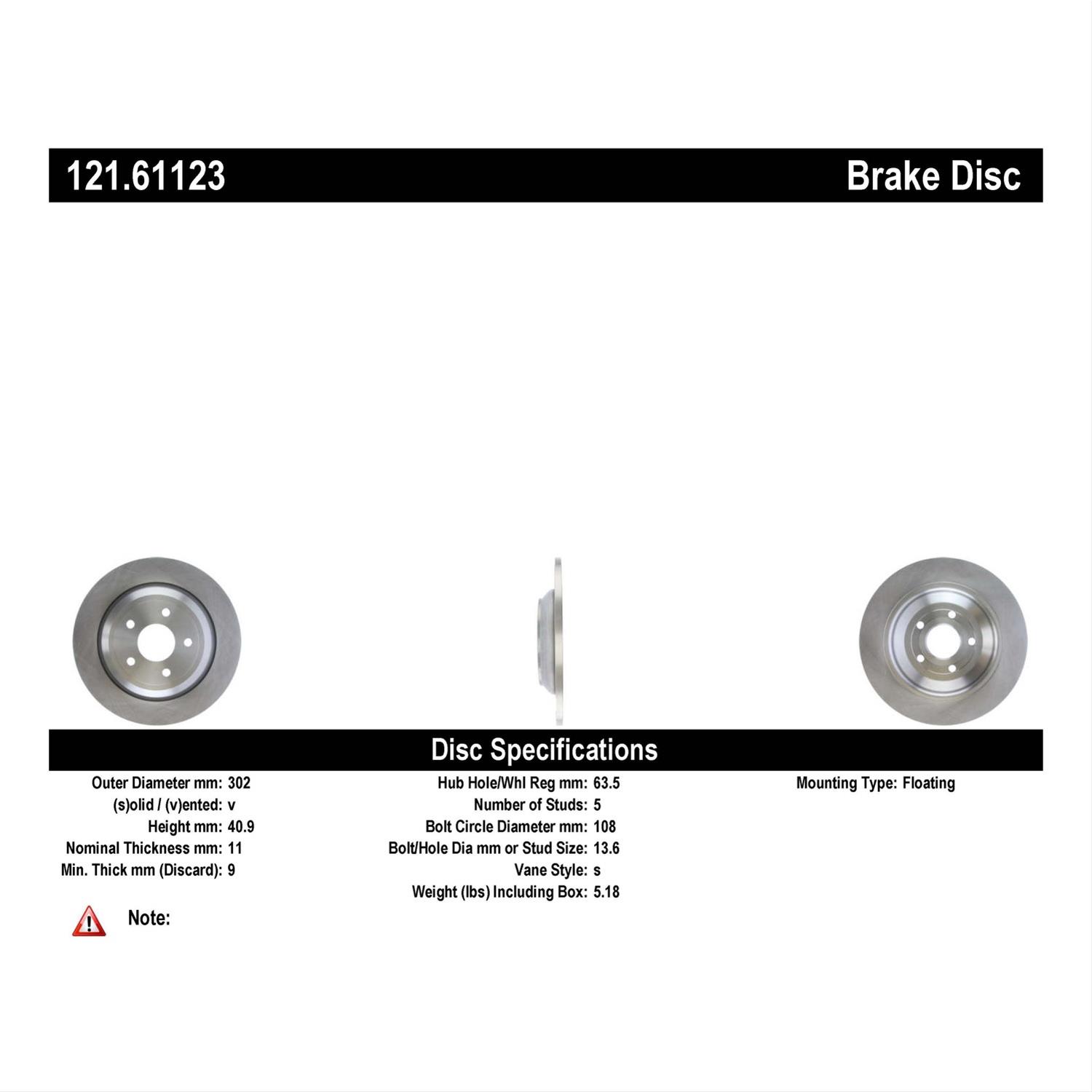 Centric 16-18 Ford Focus RS Standard Rear Brake Rotor