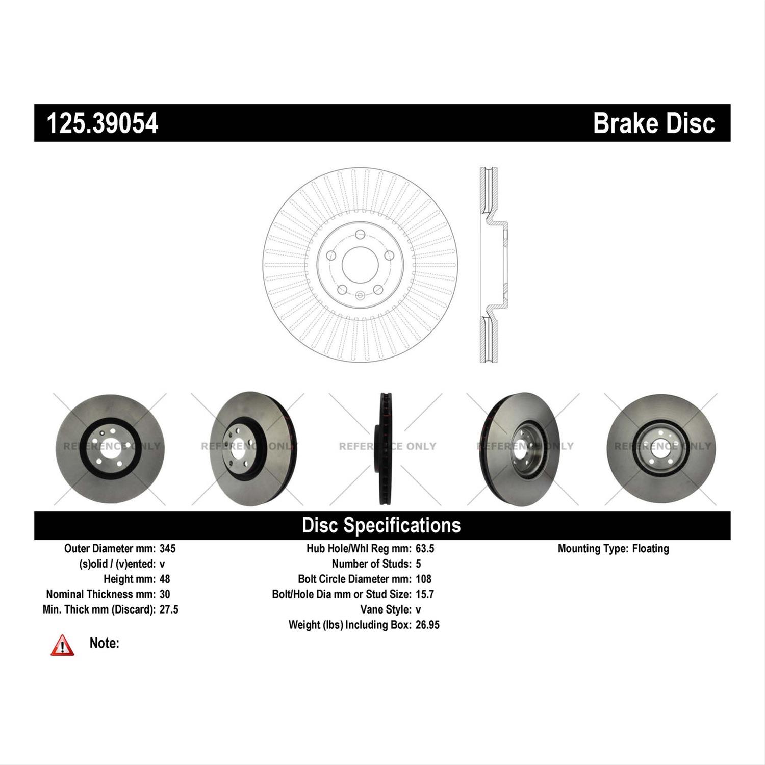 Centric Parts 125.39054 Centric Premium HighCarbon Brake Rotors