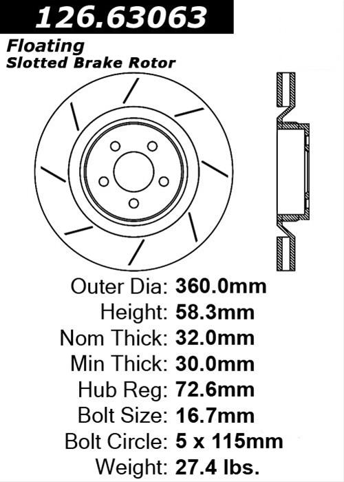 Centric 06-07 Chrysler SRT-8 OE Design Brake Rotor