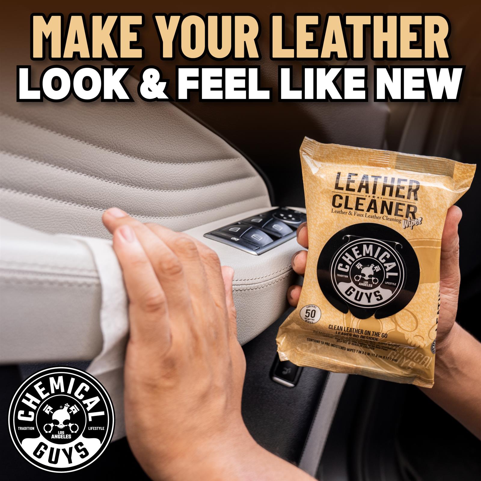 Chemical Guys Leather Cleaner PMWSPI20850 Cleaning Solutions, Cleaning Wipes, Leather, Vinyl, Faux Leather, 50 Wipes, Each thumbnail 8