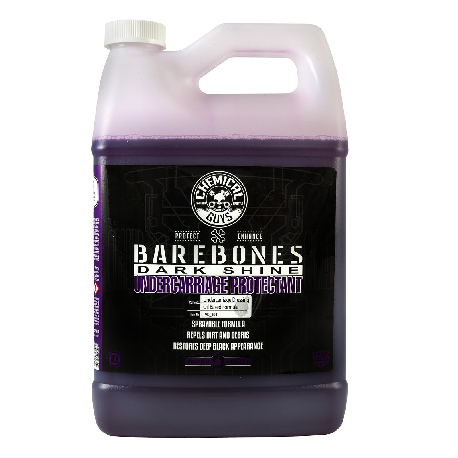  Chemical Guys TVD_104 Bare Bones Undercarriage Sprayable  Dressing/Protectant & OEM Shine (Works on Undercarriage, Wheel Wells,  Subframes & More), 1 Gal. with 16 oz. Spray Bottle (2 Item Bundle) :  Automotive