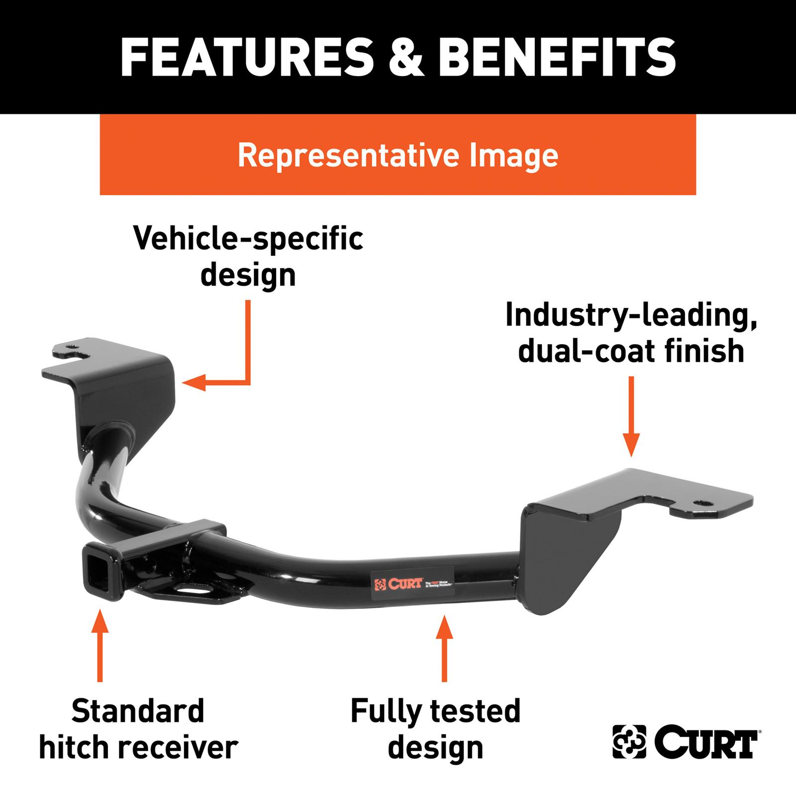 CURT Class 1 Receiver Hitch 115673 Hitches, I Trailer Hitch, 1/4 in. Receiver, Ball Mount Included, Square Tube Welded, Black Powdercoated, Toyota Corolla, C-HR, Kit thumbnail 4