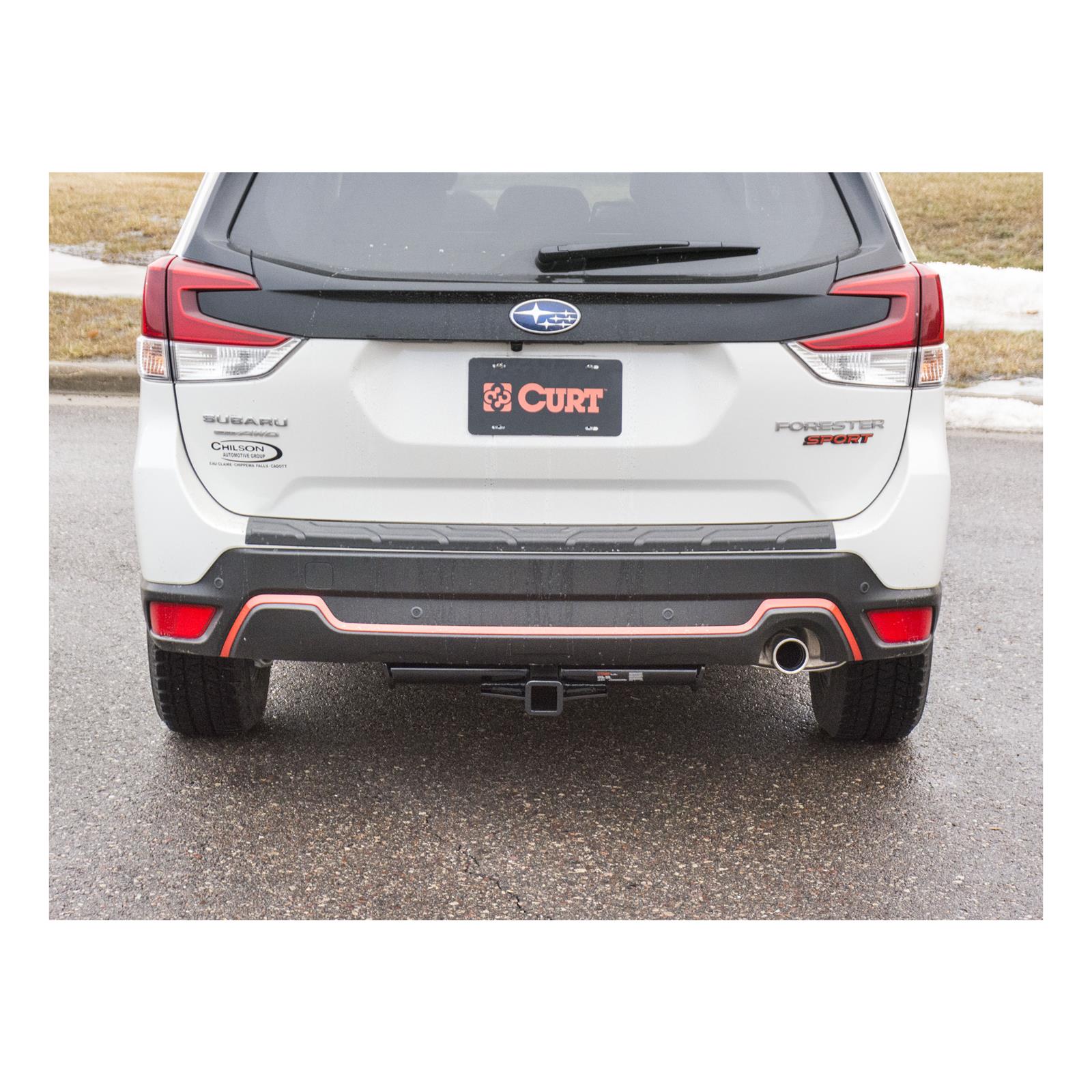 CURT Class 3 Receiver Hitch 13409 Hitch, Rear, 3, 2 in. Square, 525 lb. Max Tongue, 3,500 lb. Max Trailer, Round Tube Welded, Black Powdercoated, Subaru, Each