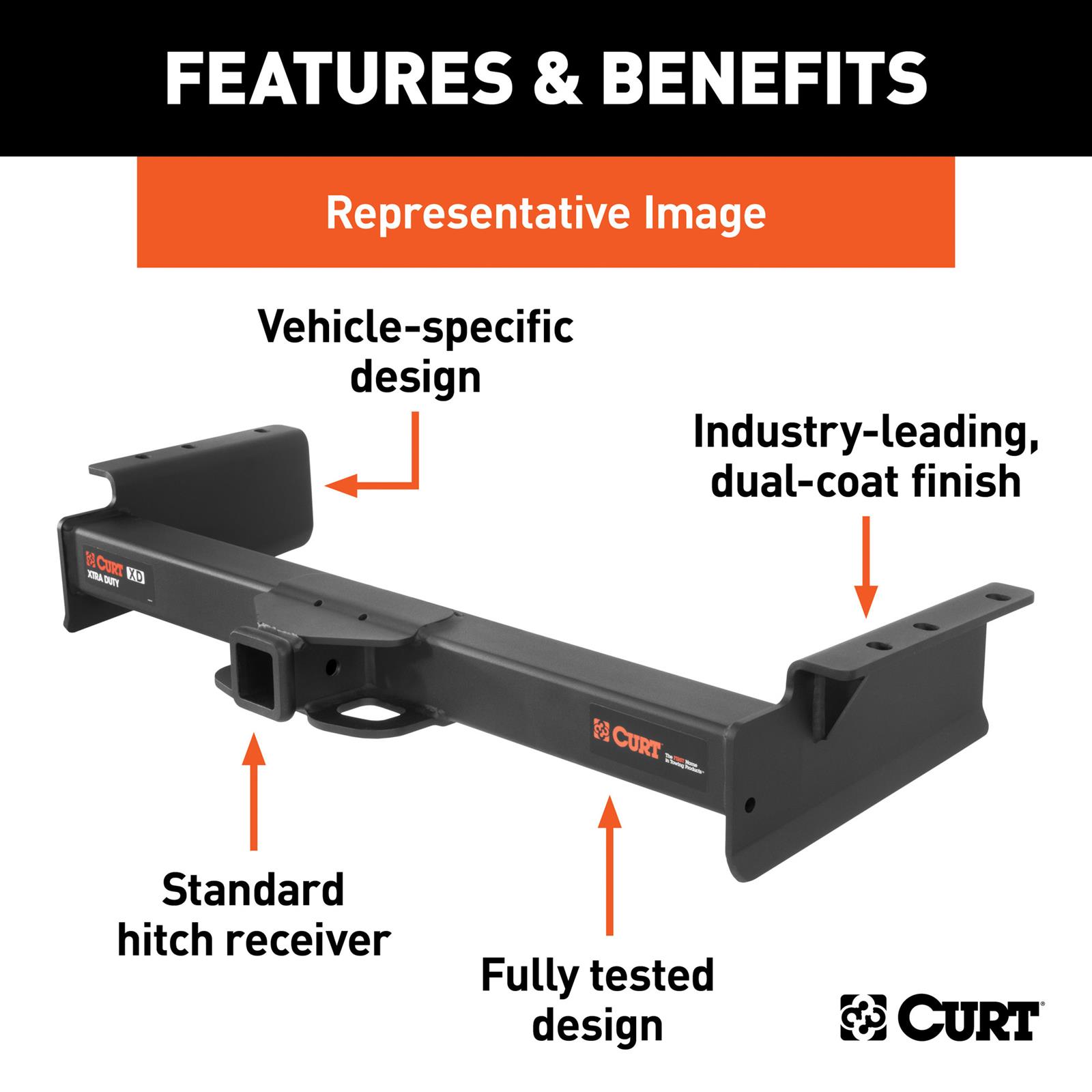 CURT Class 5 Receiver Hitch 15007 Hitches, V Trailer Hitch, 2 in. Receiver, Ball Mount not Included, Square Tube Welded, Powdercoated, Silverado/Sierra 2500/3500, Each thumbnail 4
