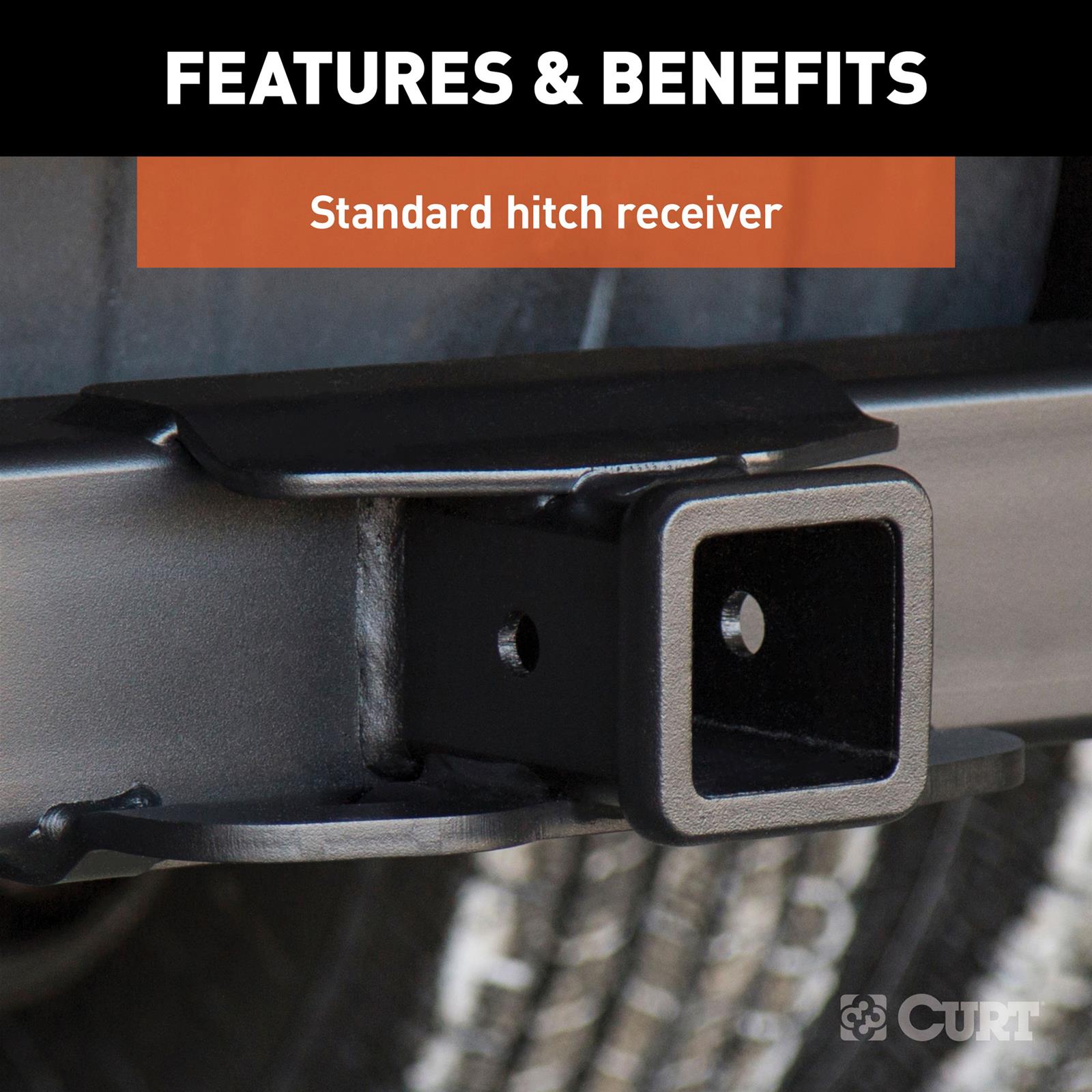 CURT Class 5 Receiver Hitch 15010 Hitches, V Trailer Hitch, 2 1/2 in. Receiver, Ball Mount not Included, Square Tube Welded, Powdercoated, Chevy/GMC 2500/3500 HD, Each thumbnail 2