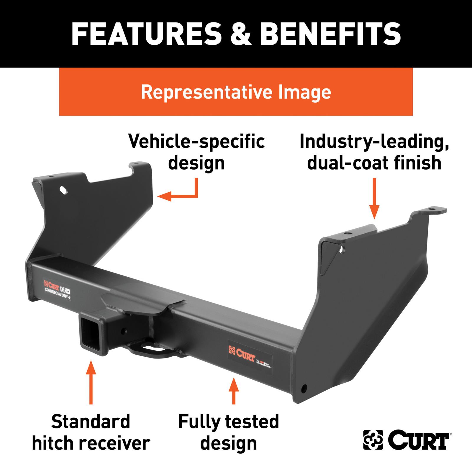 CURT Class 5 Receiver Hitch 15010 Hitches, V Trailer Hitch, 2 1/2 in. Receiver, Ball Mount not Included, Square Tube Welded, Powdercoated, Chevy/GMC 2500/3500 HD, Each thumbnail 4
