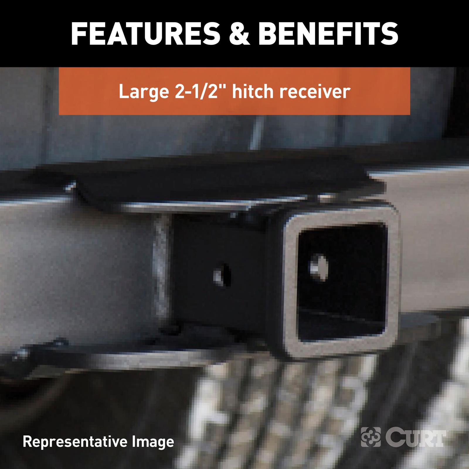 CURT Class 5 Receiver Hitch 15923 Hitches, V, Universal Weld-On Trailer Hitch, 2 1/2 in. Receiver, Up to 44 in. Frames, 9 in. Drop, Adjustable Side Plates, Each thumbnail 2