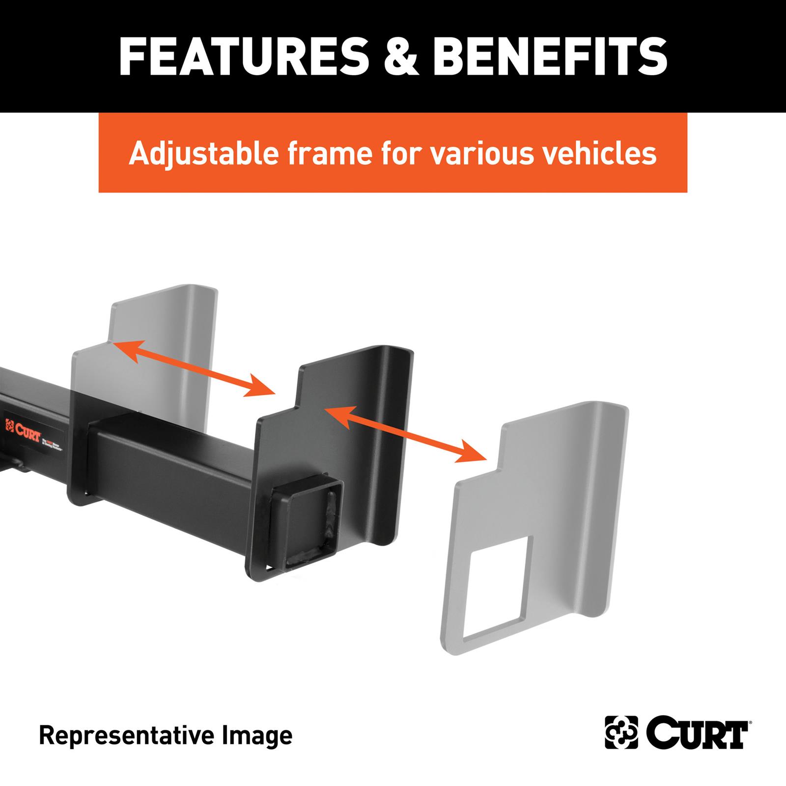 CURT Class 5 Receiver Hitch 15923 Hitches, V, Universal Weld-On Trailer Hitch, 2 1/2 in. Receiver, Up to 44 in. Frames, 9 in. Drop, Adjustable Side Plates, Each thumbnail 5