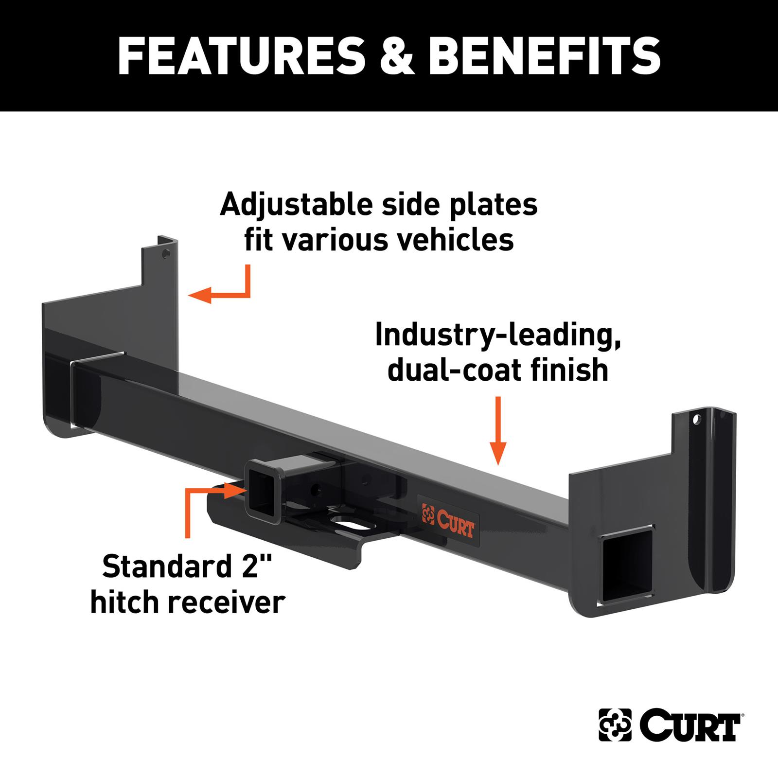 CURT Class 5 Receiver Hitch 15927 Hitches, V, Universal Weld-On Trailer Hitch, 2 in. Receiver, Up to 44 in. Frames, 9 in. Drop, Adjustable Side Plates, Each thumbnail 3