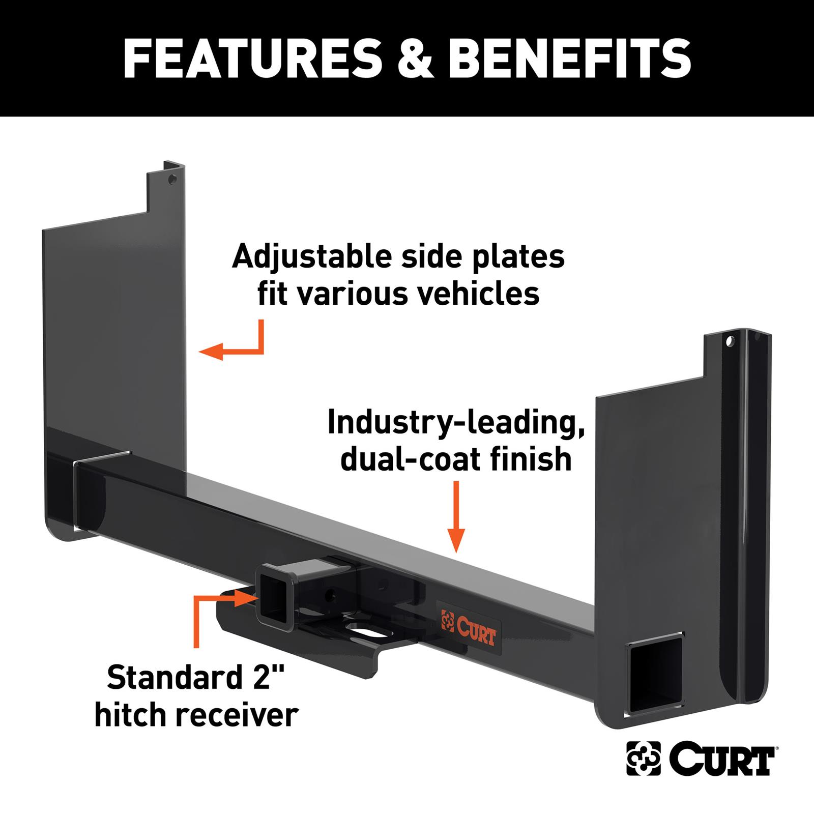 CURT Class 5 Receiver Hitch 15928 Hitches, V, Universal Weld-On Trailer Hitch, 2 in. Receiver, Up to 44 in. Frames, 18 in. Drop, Adjustable Side Plates, Each thumbnail 3