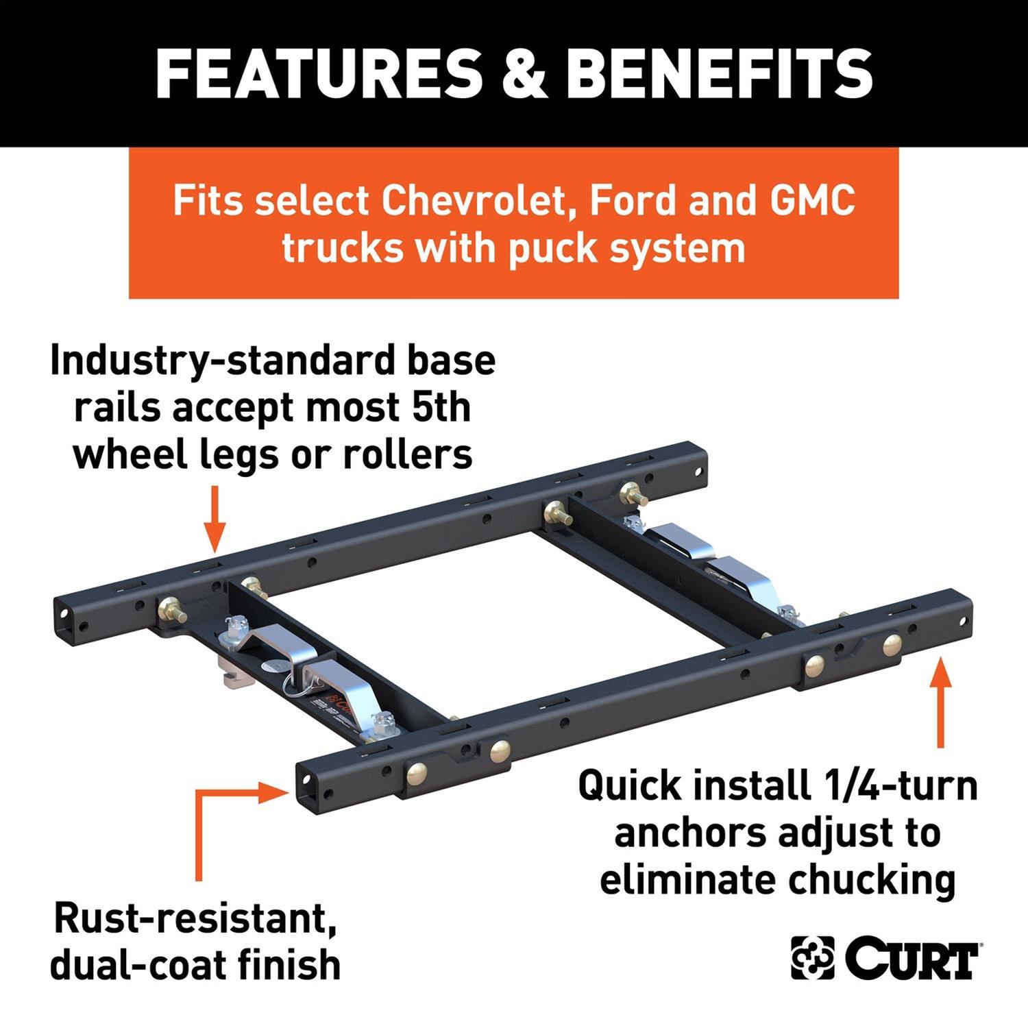 CURT OEM-Compatible Fifth Wheel Legs 16027 Mounting Kits, Puck System Adapter, Chevrolet, Ford, GMC, Each thumbnail 4
