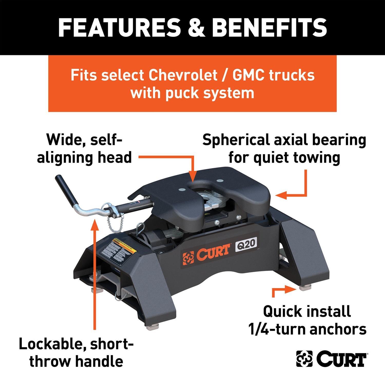 CURT Q20 Fifth Wheel Trailer Hitches 16094 Hitch, Wheel, Q20, Carbide Powdercoated, Chevrolet, GMC, Kit thumbnail 9