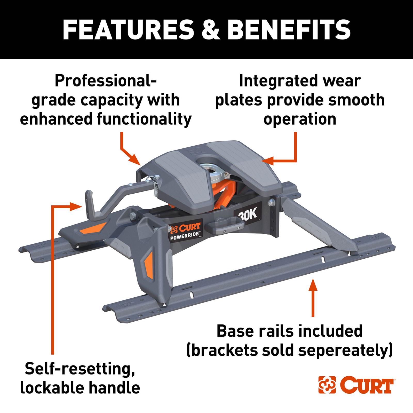 CURT PowerRide Fifth Wheel Trailer Hitches 16321 Hitch, PowerRide, 30,000 Ibs. Universal, Each thumbnail 8