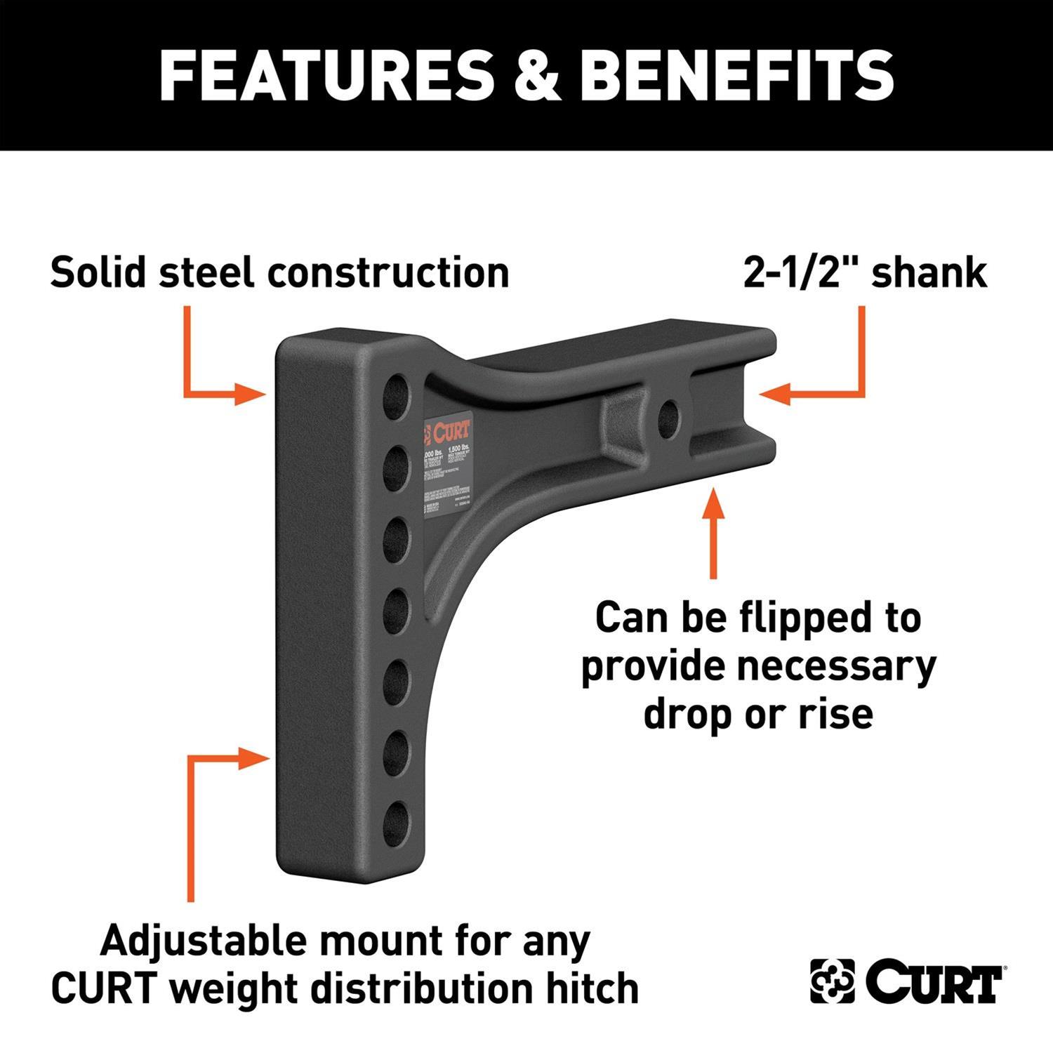 CURT Weight Distribution Replacement Adjustable Shanks 17131 Shank, Solid Steel, 15,000 lb., 2-1/2 in. Receiver, Each thumbnail 2