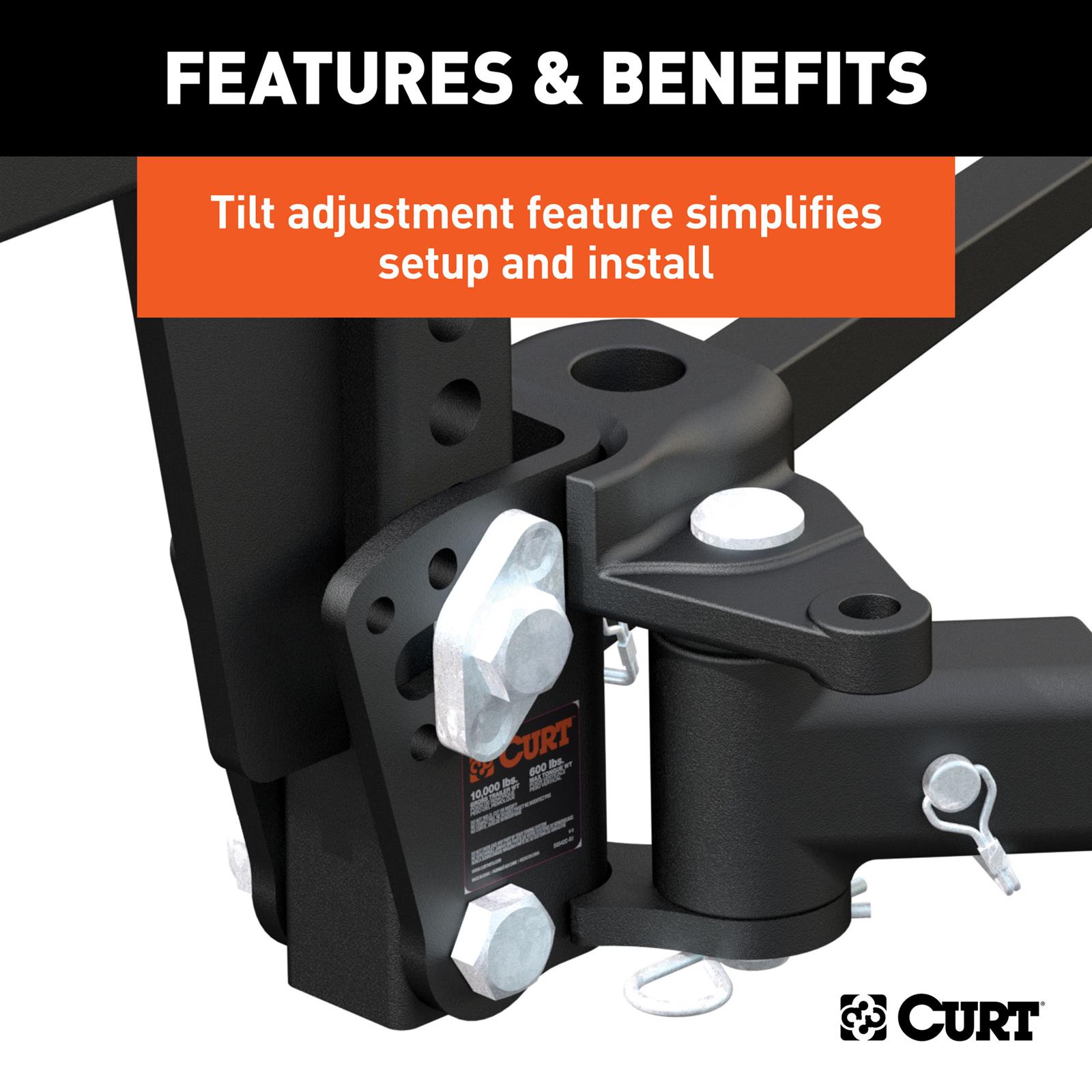 CURT Trunnion Bar Weight Distribution Hitches 17352 Hitch, Deep Drop Hitch, 10,000 lbs, 30 5/8 in. Bars, Kit thumbnail 3
