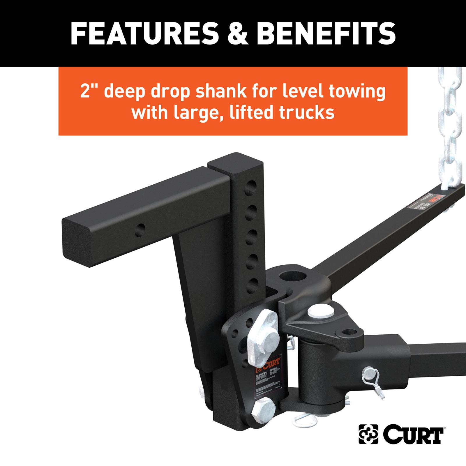 CURT Trunnion Bar Weight Distribution Hitches 17352 Hitch, Deep Drop Hitch, 10,000 lbs, 30 5/8 in. Bars, Kit thumbnail 6