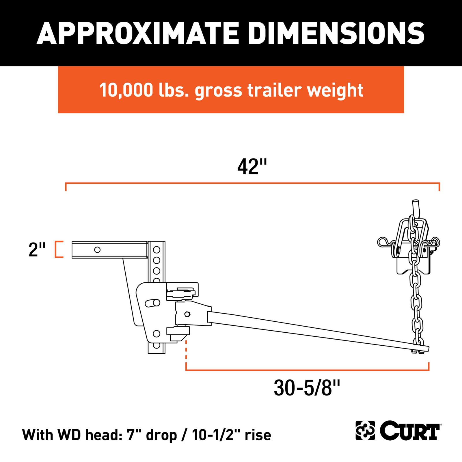 CURT Trunnion Bar Weight Distribution Hitches 17352 Hitch, Deep Drop Hitch, 10,000 lbs, 30 5/8 in. Bars, Kit thumbnail 7