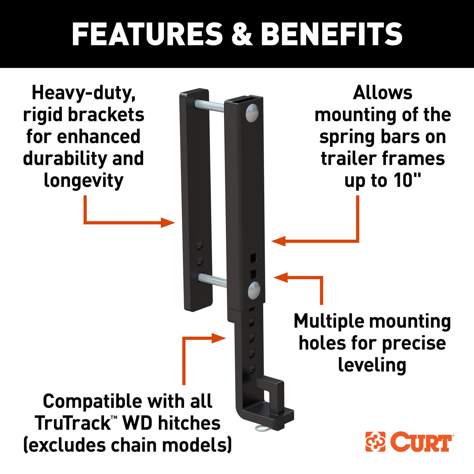 CURT Weight Distribution Replacement Hardware 17519 Hook-Up Brackets, Hitch, Up to 10 in. Trailer Frame, Kit thumbnail 3