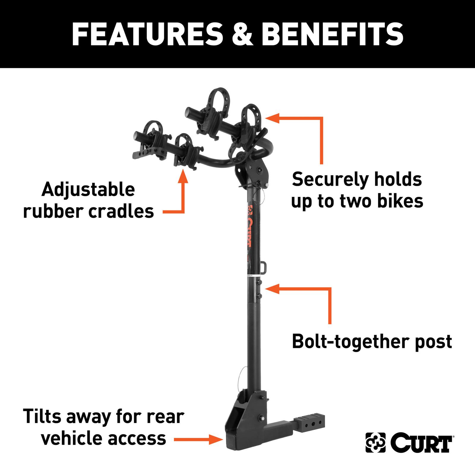 CURT Hich-Mounted Bike Racks 18021 Racks, Hitch-Mounted Rack, Frame-Style Rack, Hitch Mount, 1.25 and 2 in. Receiver Size, 2 Capacity, Steel, Back, Each thumbnail 7