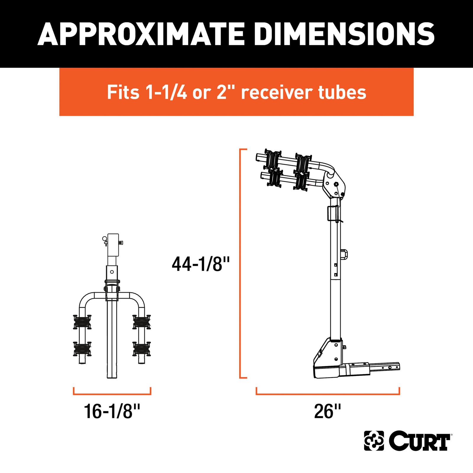 CURT Hich-Mounted Bike Racks 18021 Racks, Hitch-Mounted Rack, Frame-Style Rack, Hitch Mount, 1.25 and 2 in. Receiver Size, 2 Capacity, Steel, Back, Each thumbnail 9