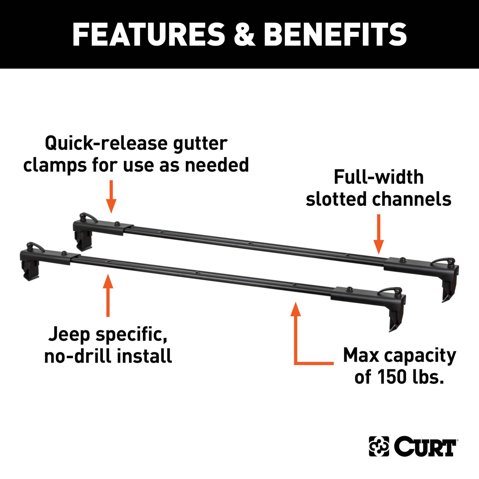 CURT Jeep Roof Rack Crossbars for 2020-2023 GLADIATOR, 2018-2023 WRANGLER - 18122 thumbnail 3