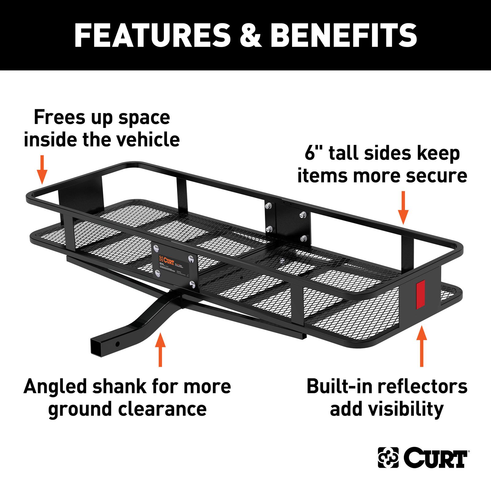 CURT Basket-Style Cargo Carriers 18150 Carrier, Receiver Hitch Mount, Steel, Black Powdercoated, 500 lb. Capacity, 60 in. x 20 in., Each thumbnail 3