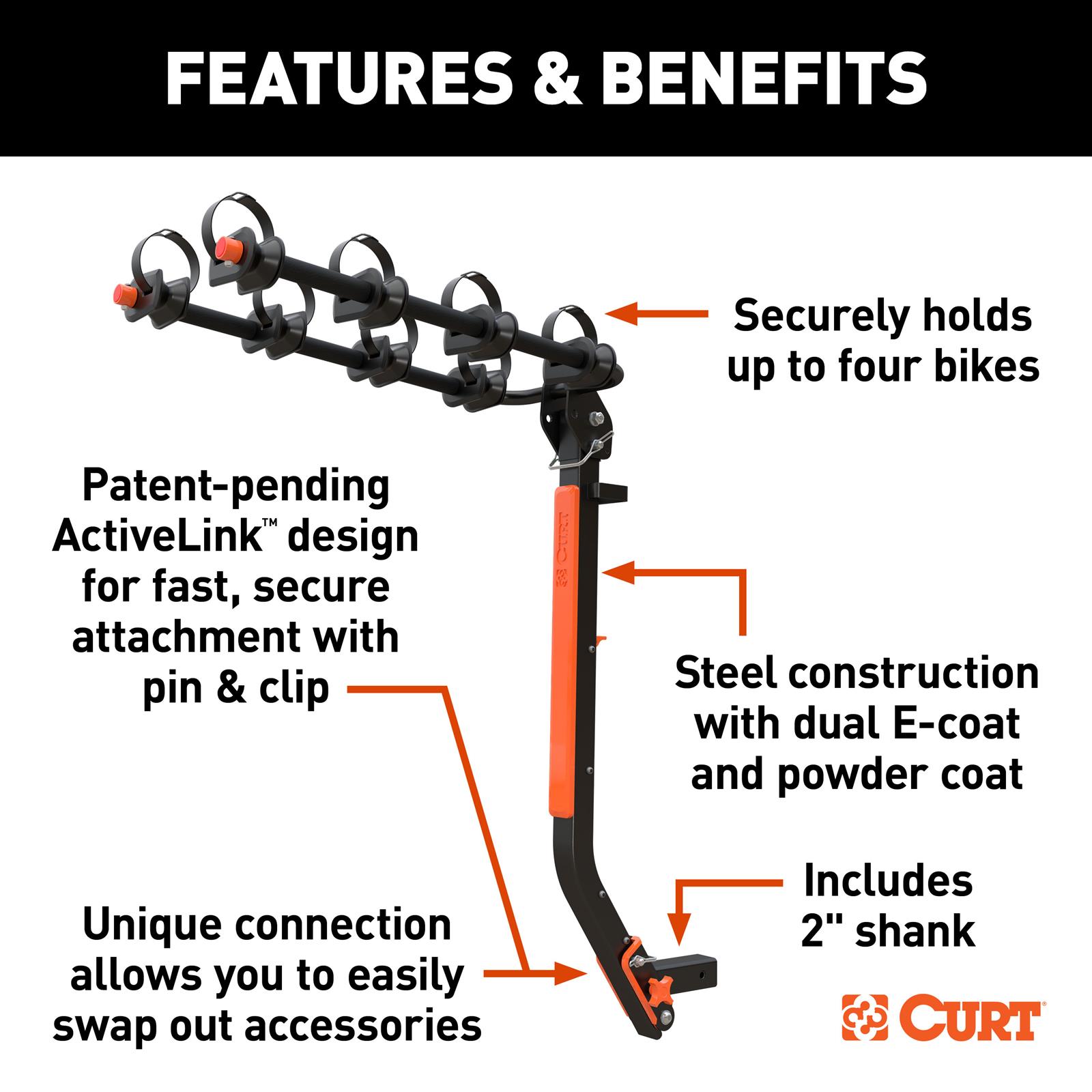 Curt Manufacturing Bike Racks 18411 CURT ActiveLink SE Hitch-Mounted Rack, 4 Bikes, 2" Shank thumbnail 3
