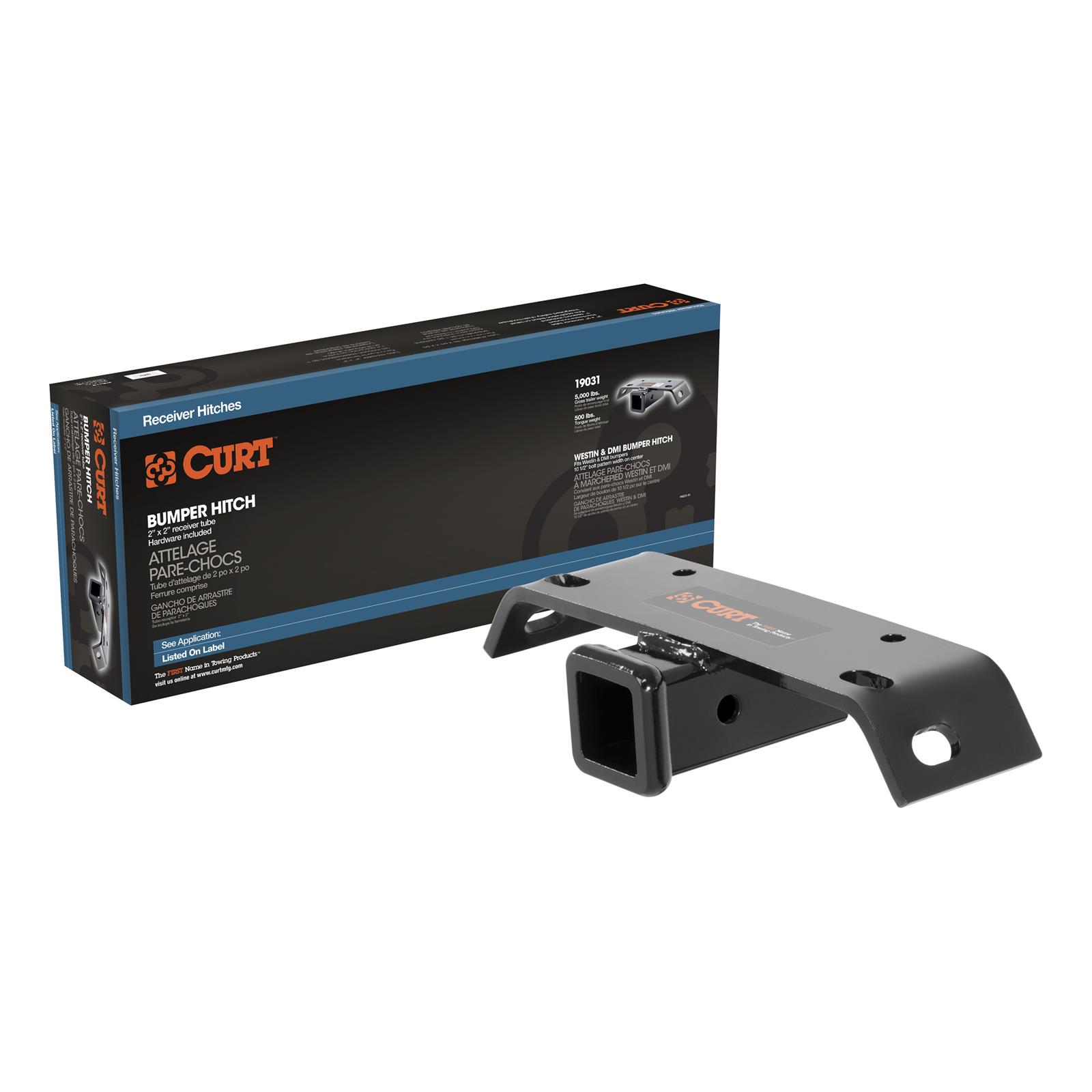 CURT Step Bumper Hitches 19031 Trailer Hitch, Bumper, V-5 Rated, Black, 2 in. Square Receiver, 10-1/2 in. Bolt Pattern, Universal, Each thumbnail 4