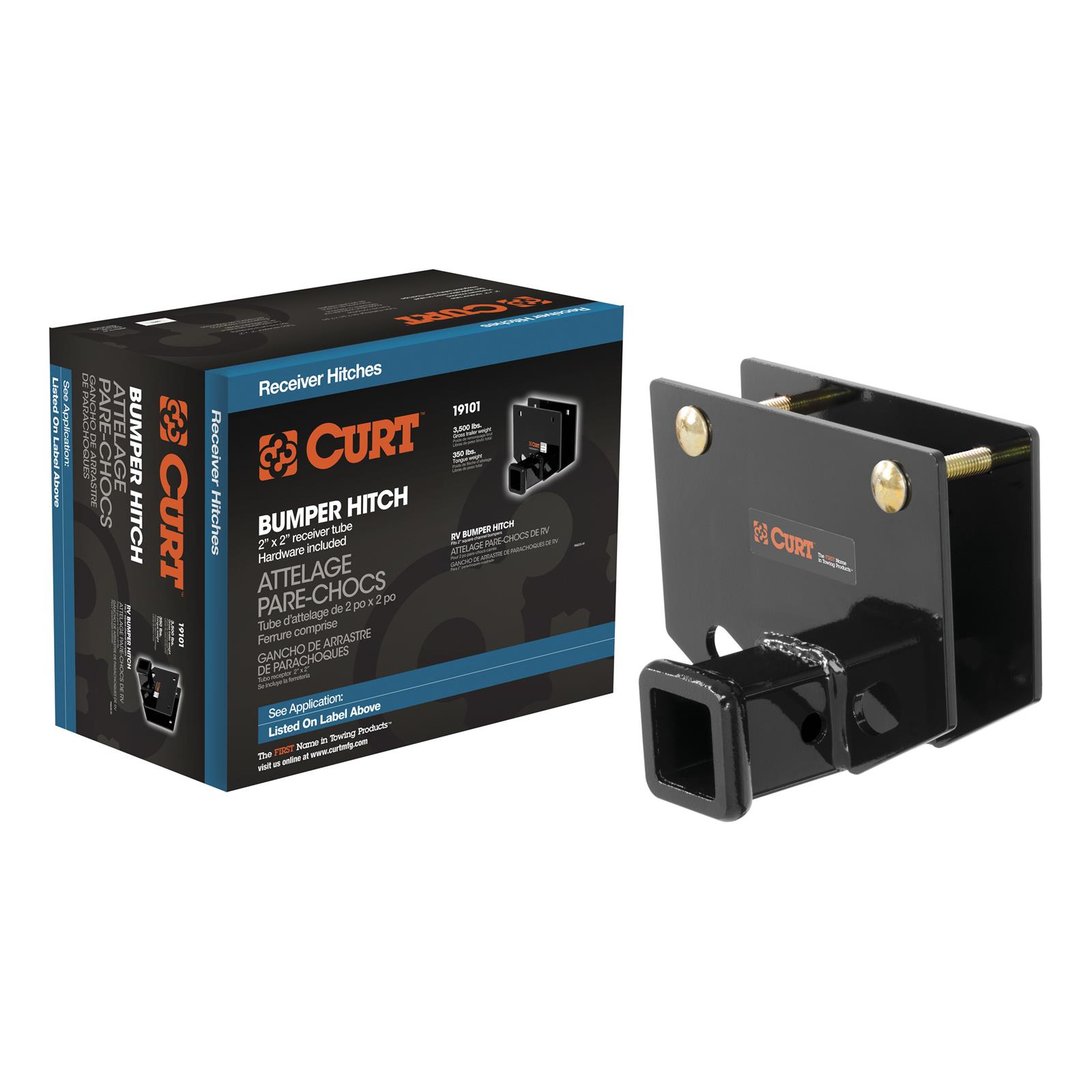 CURT RV Bumper Hitches 19101 Trailer Hitch, Bumper, 2 in. Square Receiver, Universal, Fits 2 in. x 4 in. Channel Bumper, Each thumbnail 4