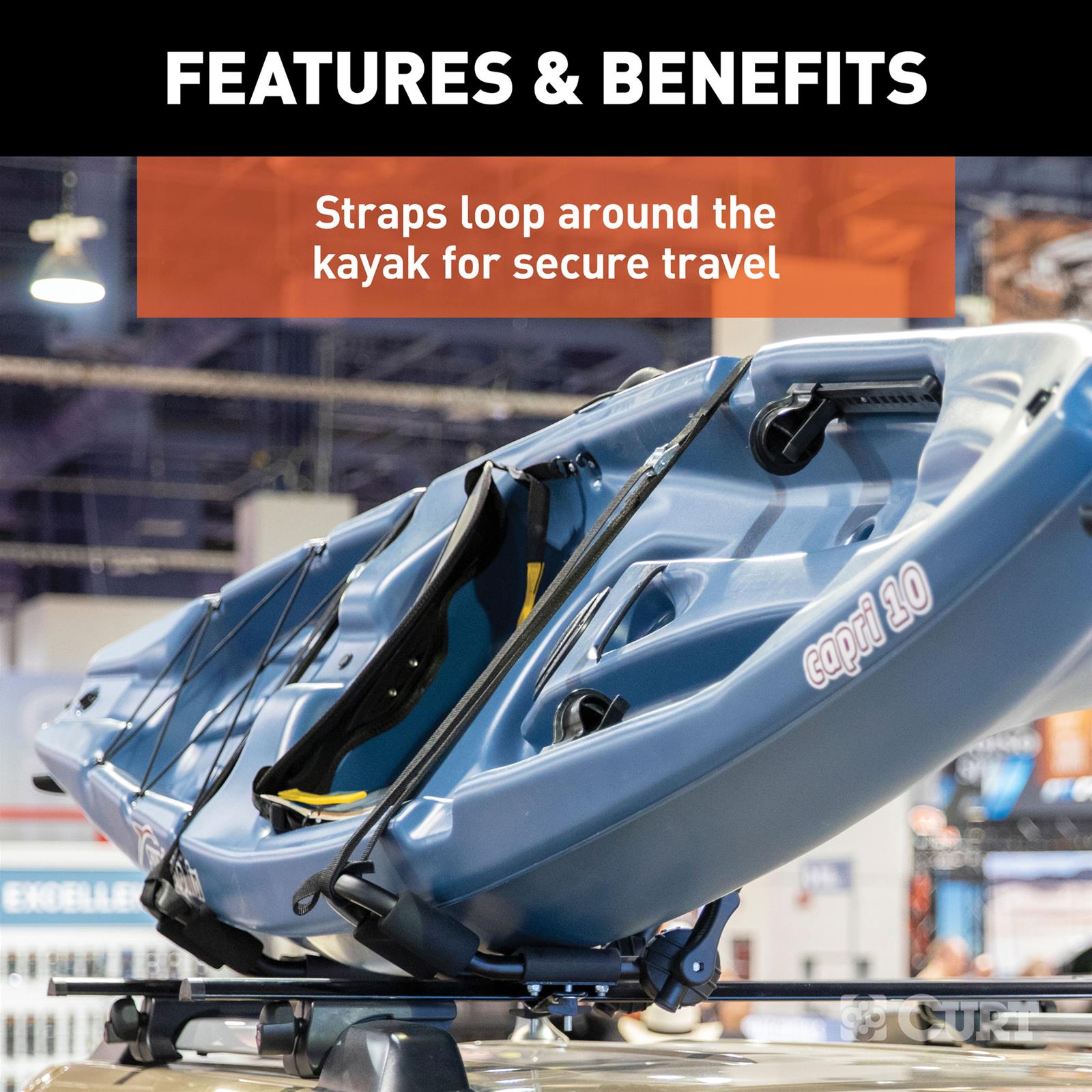 CURT Cargo Strap Sets 19235 Tie-Down Straps, Replacement Safety Straps for Kayak Holders, 2-Pack, Sold as a Pair