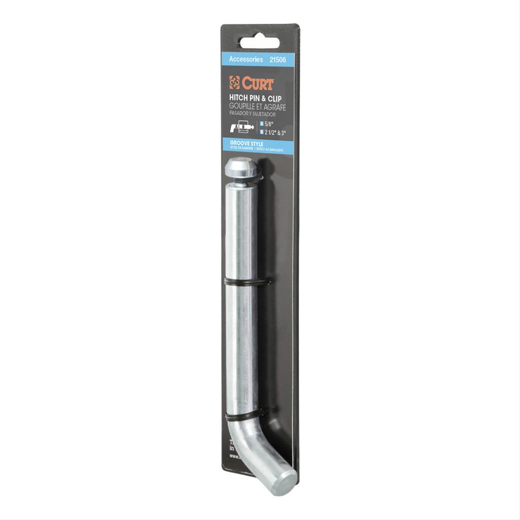 CURT Receiver Pins and Clips 21506 Hitch Pin, 0.625 in. Diameter with Groove, Fits 2.500 in or 3.000 in. Tubes, Steel, Zinc Plated, Each thumbnail 2