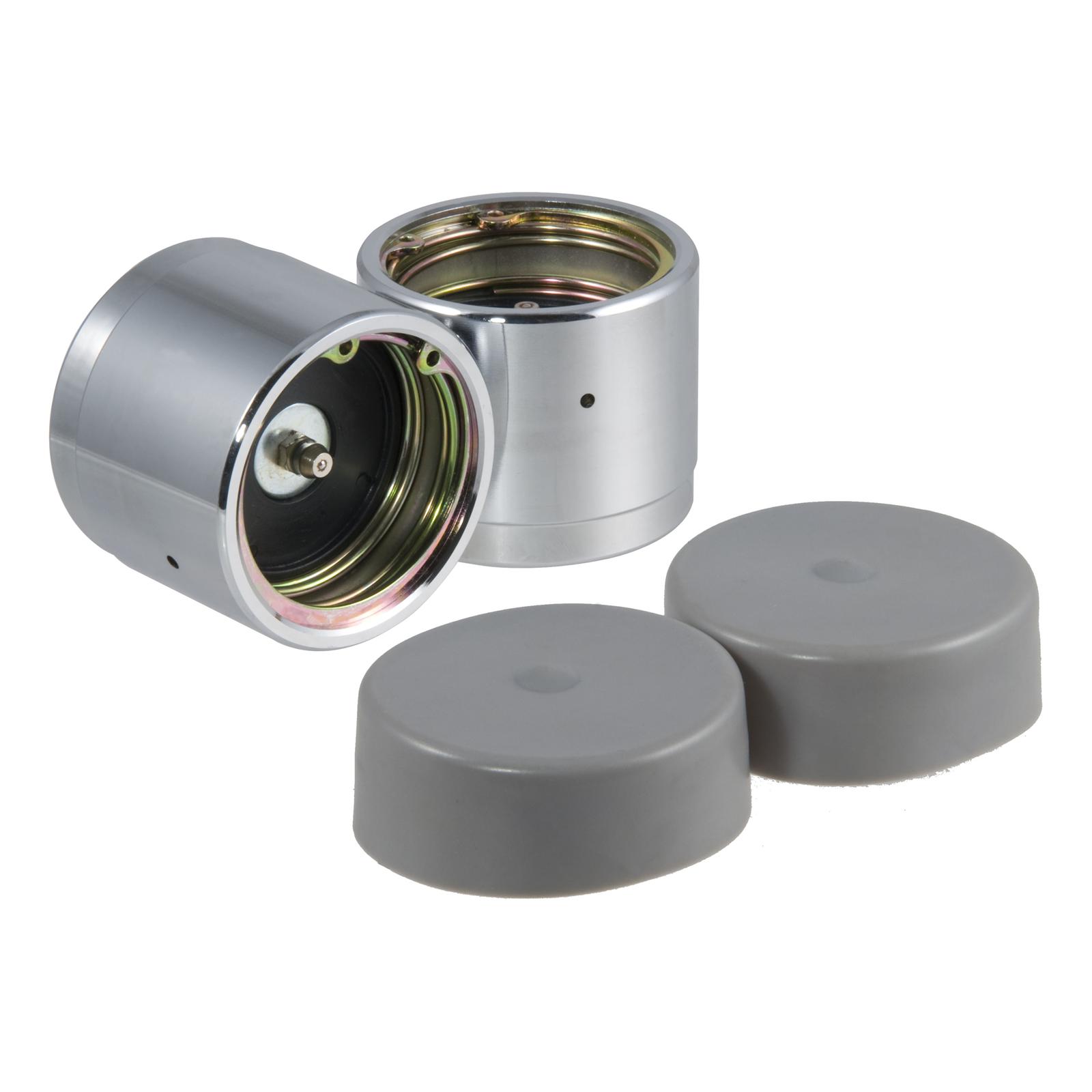CURT Wheel Bearing Protectors 22244 Protectors, 2.440 in. Hub Bore Diameter, Steel, Chrome, Dust Covers, Zerk Fitting, Pair