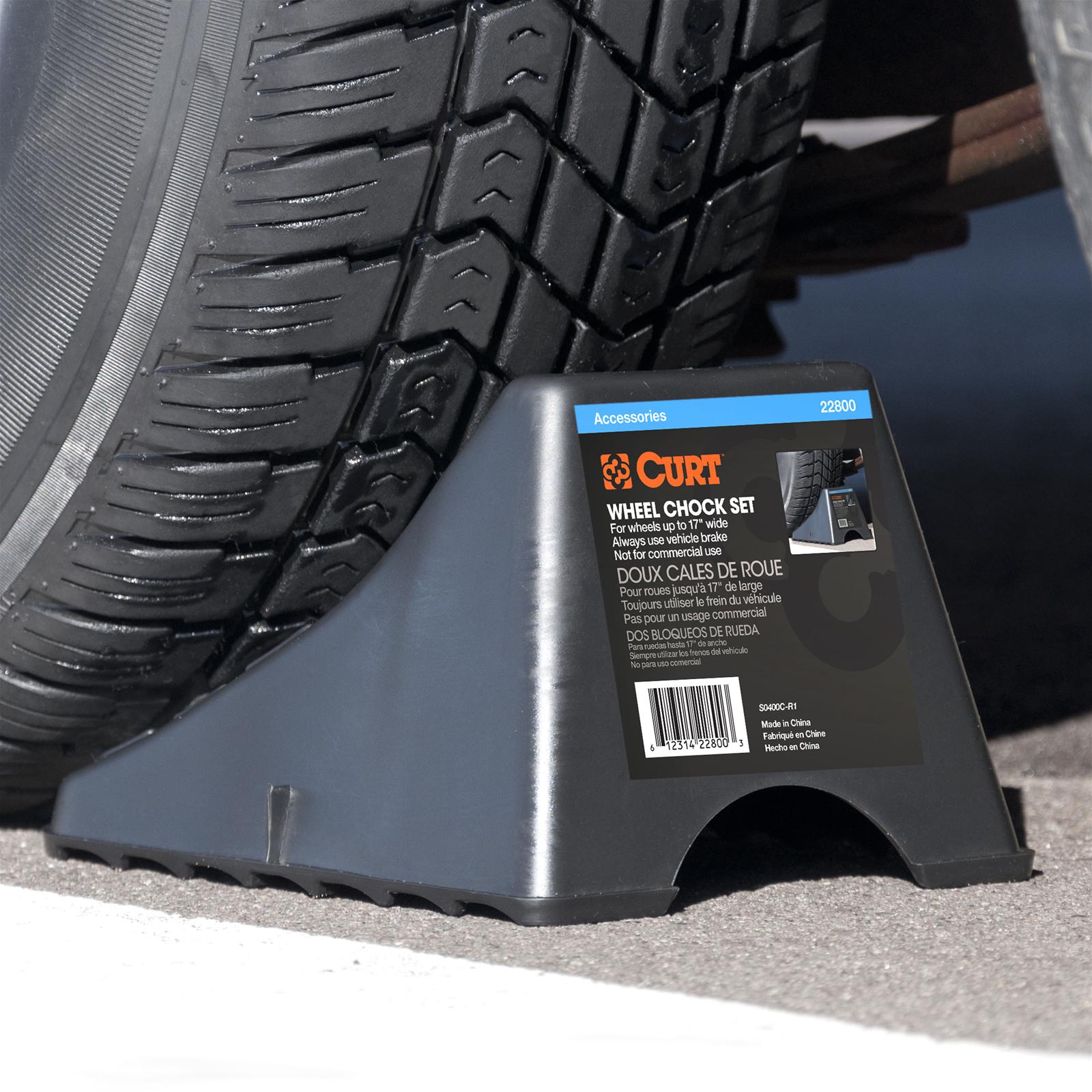 CURT Wheel Chocks 22800 Chocks, Polymer, Black, 6.00 in. Width, 8.00 in. Length, 4.50 in. Height, Pair thumbnail 3