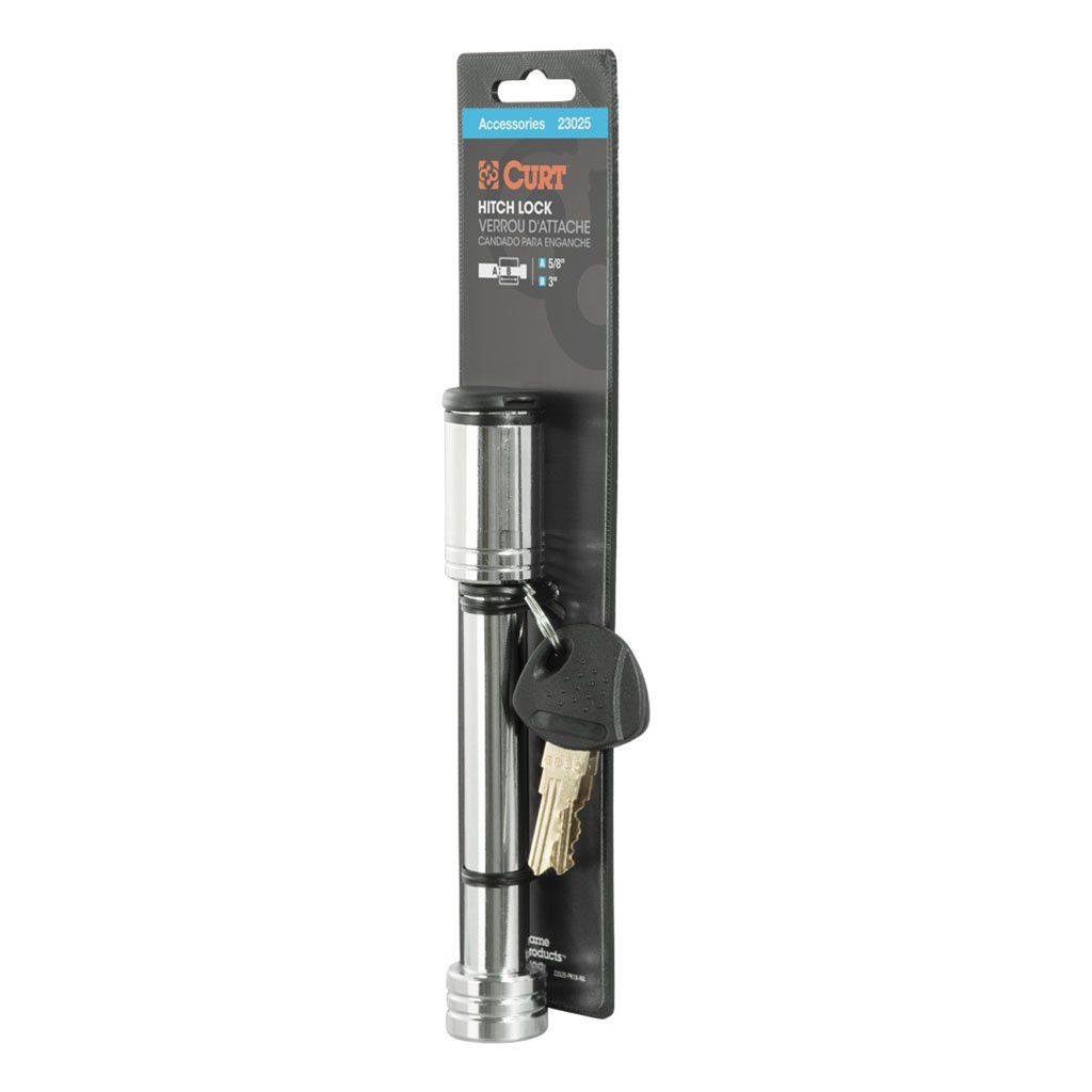 CURT Receiver Pins and Clips 23025 Hitch Lock, Straight Pin, Steel, Chrome, 0.625 in. Diameter, Locking Keys, Each thumbnail 4