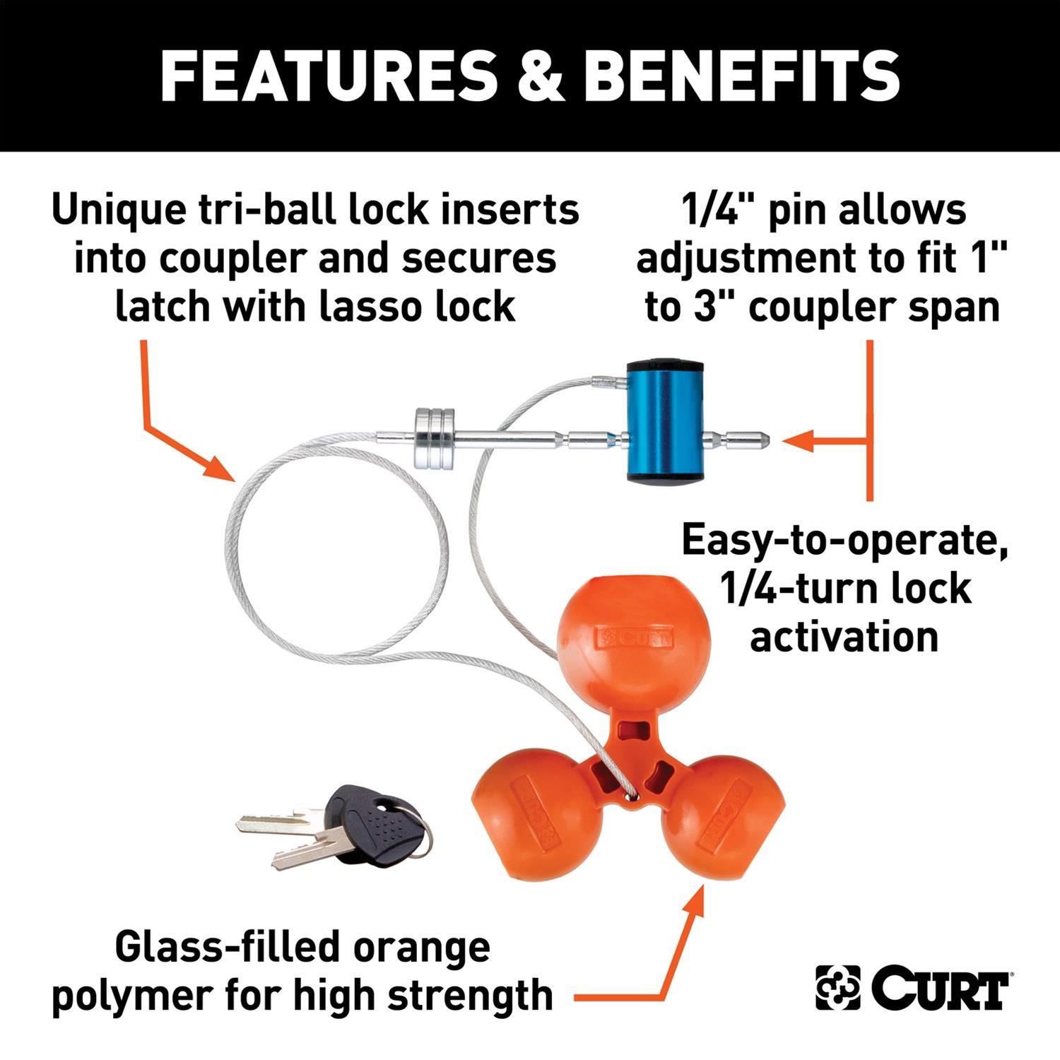 CURT Universal Tri-Ball Trailer Coupler Locks 23082 Receiver Hitch and Locks, Lock, Fits 1 7/8 in., 2.0 in., 2 5/16 in. Ball, Kit thumbnail 3
