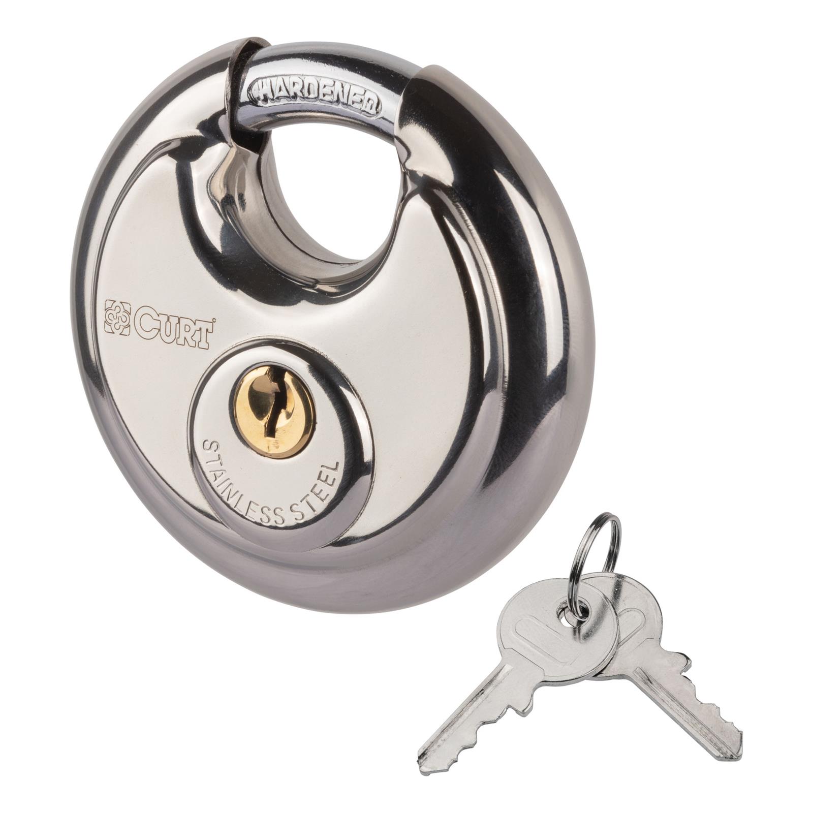CURT Stainless Steel Disc Locks 23084 Security Lock, Lock, Steel, Natural, Two Keys, Each