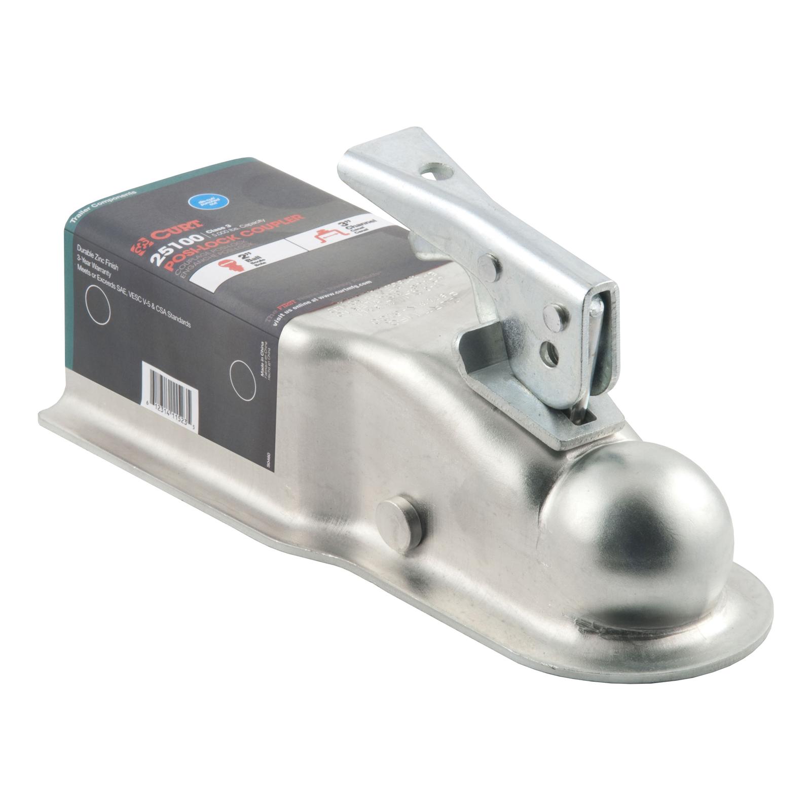 CURT Posi-Lock Couplers 25100 Trailer Coupler, 2 in. Ball, 700 lb. Tongue Weight, 5,000 lb. Gross Load Capacity, Steel, Zinc Plated, Each thumbnail 2