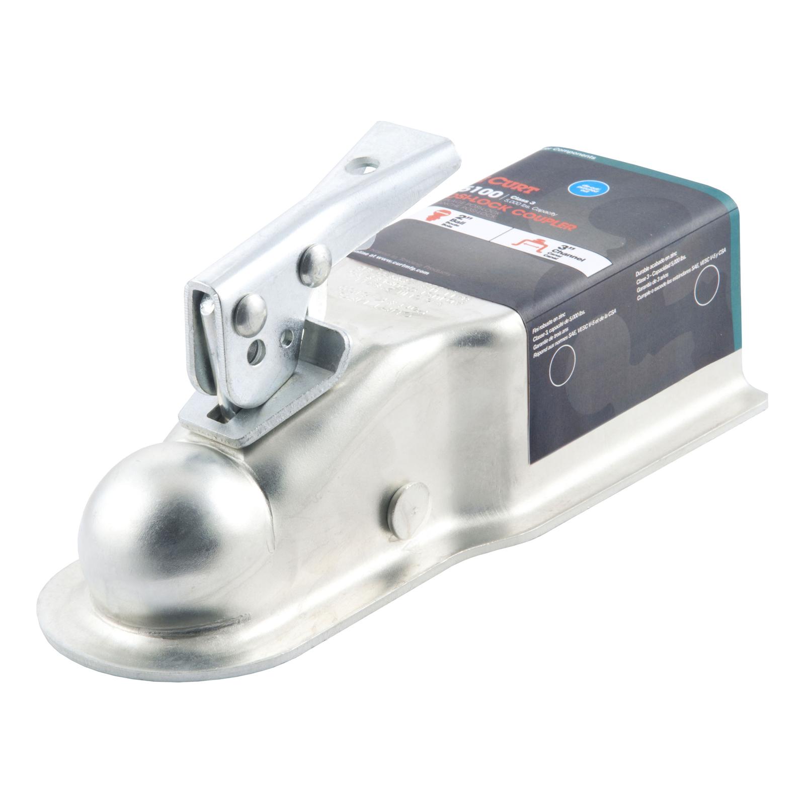 CURT Posi-Lock Couplers 25100 Trailer Coupler, 2 in. Ball, 700 lb. Tongue Weight, 5,000 lb. Gross Load Capacity, Steel, Zinc Plated, Each
