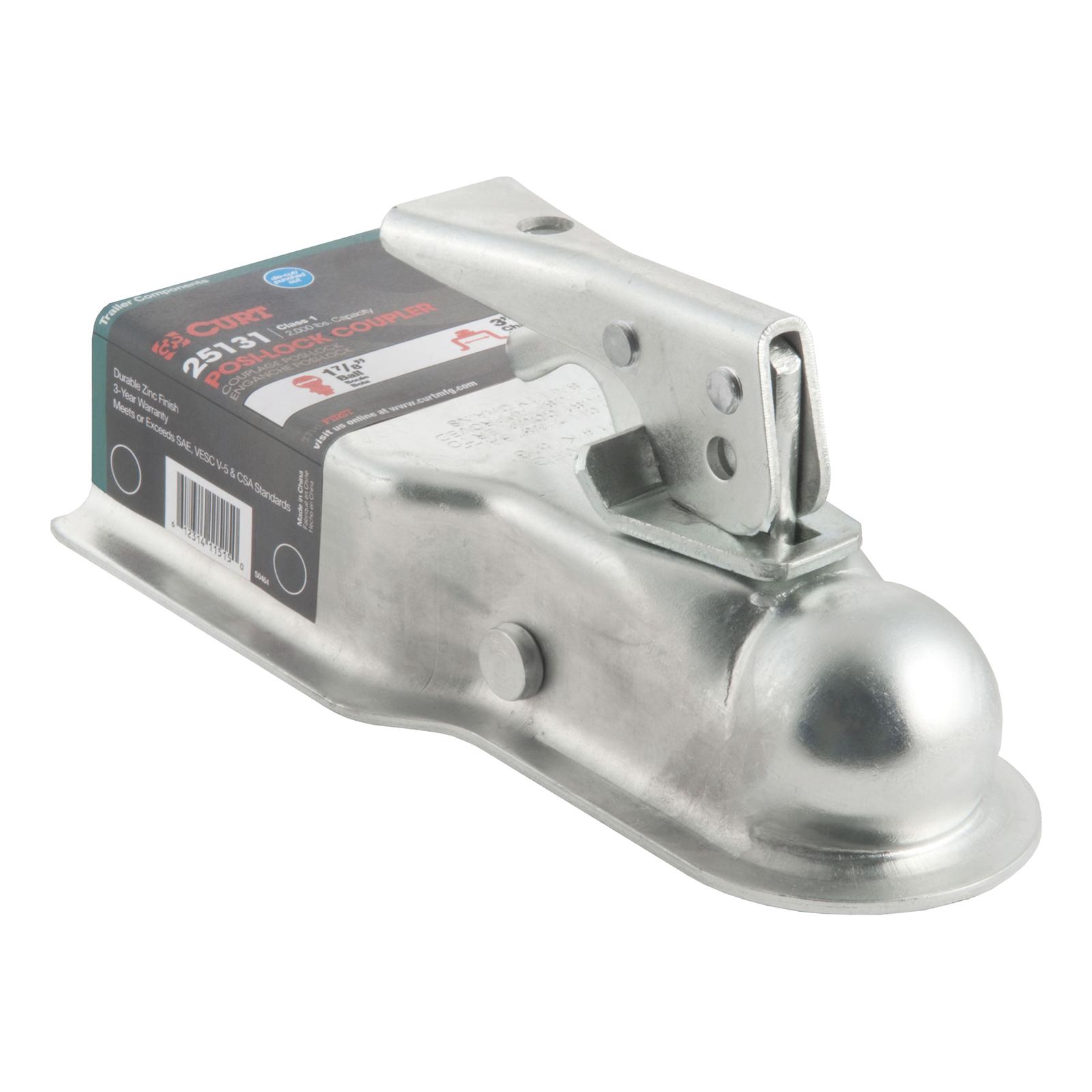CURT Posi-Lock Couplers 25131 Trailer Coupler, Posi-Lock, 1 7/8 in. Ball, 200 lb. TW, 2,000 lb. GTW, Steel, Zinc Plated, Each thumbnail 2